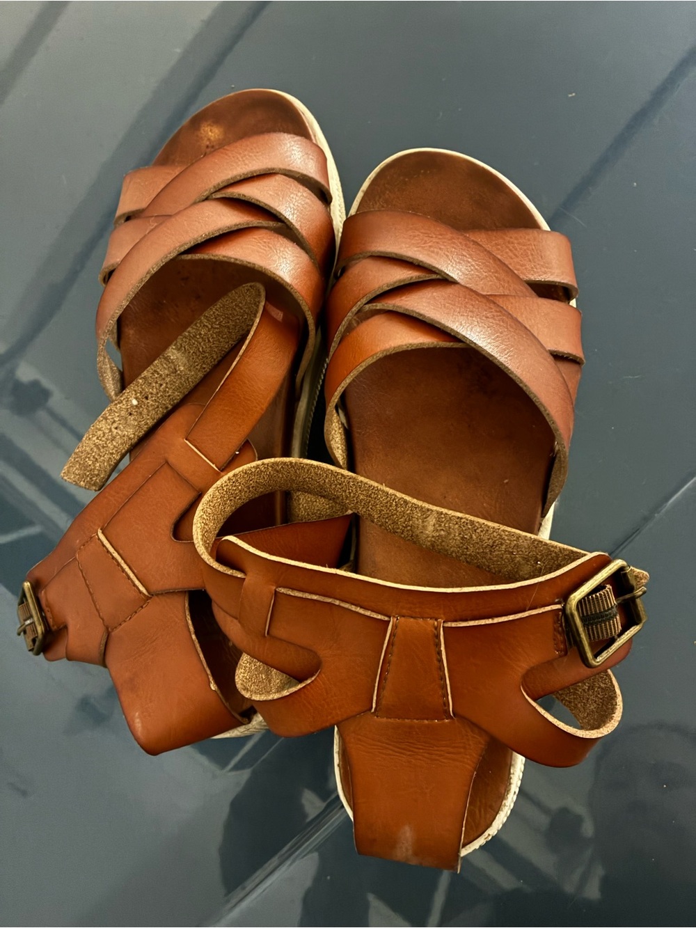 MIA Cognac Brown Leather Buckle Sandals